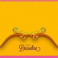 Happy Dussehra Celebration Greeting Card With Archer Bow On Orange Square Pattern Background. vector
