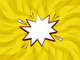 Empty Starburst Frame With Lightning Bolts On Yellow Rays Halftone Background. vector