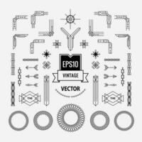 set of vintage linear thin line art deco retro geometric shape design elements with frame corner badge vector