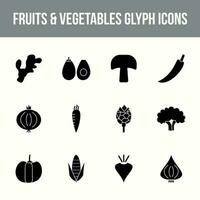 Unique fruits and vegetables vector glyph icon set