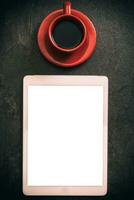 Blank tablet and coffee photo