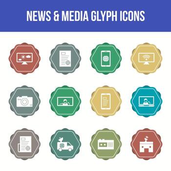Unique news and media vector glyph icon set