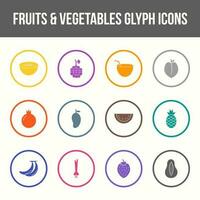 Unique fruits and vegetables vector glyph icon set