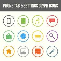 Unique phone tab and settings vector glyph icon set