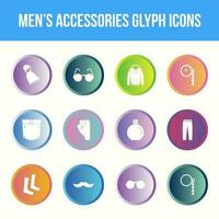 Unique men's accessories vector glyph icon set