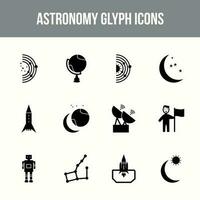 conjunto de iconos de glifo de vector de astronomía único