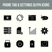 Unique phone tab and settings vector glyph icon set