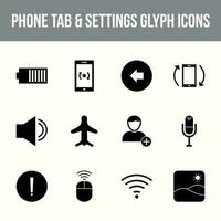 Unique phone tab and settings vector glyph icon set