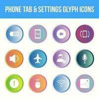 Unique phone tab and settings vector glyph icon set