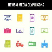 Unique news and media vector glyph icon set