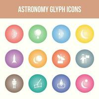 conjunto de iconos de glifo de vector de astronomía único