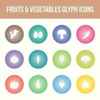 Unique fruits and vegetables vector glyph icon set