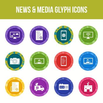 Unique news and media vector glyph icon set
