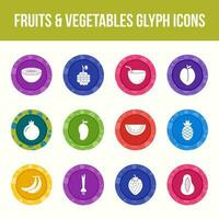 Unique fruits and vegetables vector glyph icon set