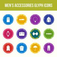 Unique men's accessories vector glyph icon set