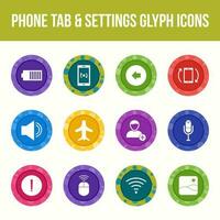 Unique phone tab and settings vector glyph icon set