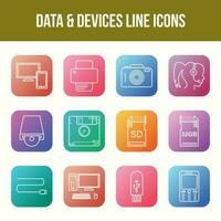 Unique Data and Devices Line icon set vector