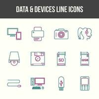 único datos y dispositivos línea icono conjunto vector