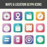 único mapas y ubicación glifo icono conjunto vector