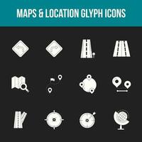 único mapas y ubicación glifo icono conjunto vector