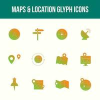 Unique Maps and location Glyph icon set vector