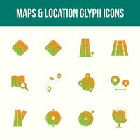 Unique Maps and location Glyph icon set vector