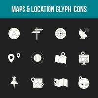 único mapas y ubicación glifo icono conjunto vector