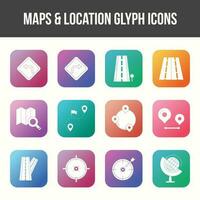 Unique Maps and location Glyph icon set vector