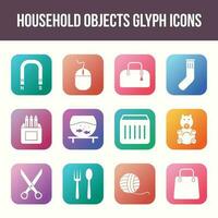 Unique household objects vector glyph icon set