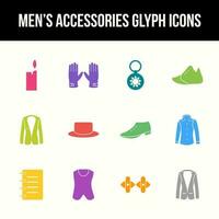 Unique men's accessories vector glyph icon set