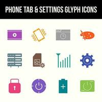 Unique phone tab and settings vector glyph icon set