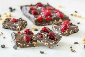 Chocolate and raspberries cake photo