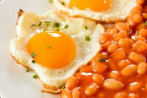 Yolk egg and beans photo