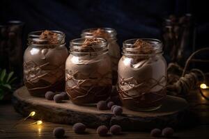 A jar chocolate on the table ai generate photo