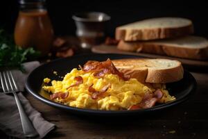 Scramble egg on the table AI Generate photo