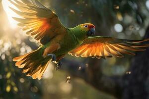 Parrot on the forest AI Generate photo