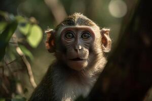 Cute monkey on the forest AI Generate photo