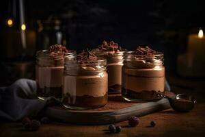 chocolate mousse dessert with berries in jar AI Generate photo