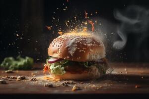 Delicious Burger on the table AI Generate photo