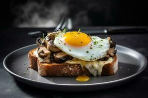 desayuno con frito huevos en el mesa ai generar foto
