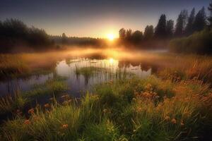 Meadow on lake AI Generate photo