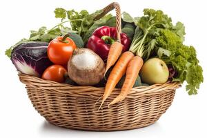 A basket vegetables isolated on white AI Generate photo
