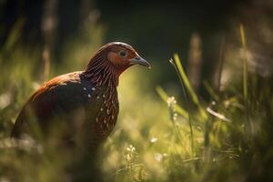 Pheasant on the grass AI Generate photo