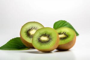 Kiwi fruit with leaf isolated on white AI Generate photo