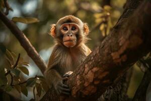 Cute monkey on the forest AI Generate photo