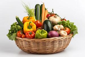 A basket vegetables isolated on white AI Generate photo