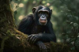 Portrait chimpanzee on the forest AI Generate photo