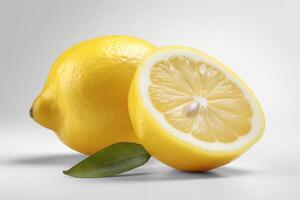 Lemon with leaf isolated on white AI Generate photo