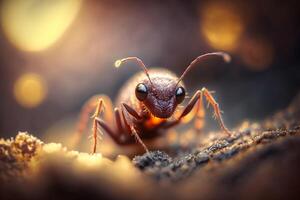 Portrait macro ant on forest AI Generate photo