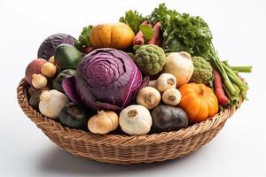 A basket vegetables isolated on white AI Generate photo